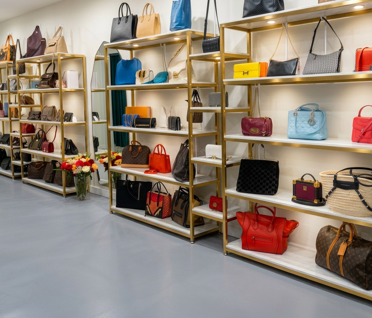 Mikal Coy Luxury Collection boutique interior with designer handbags